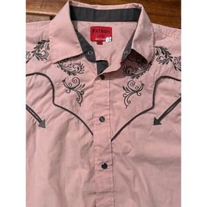 Patron Cito Red Label Pink Western Pearl Snap Shirt Embroidered Horseshoe XXL
